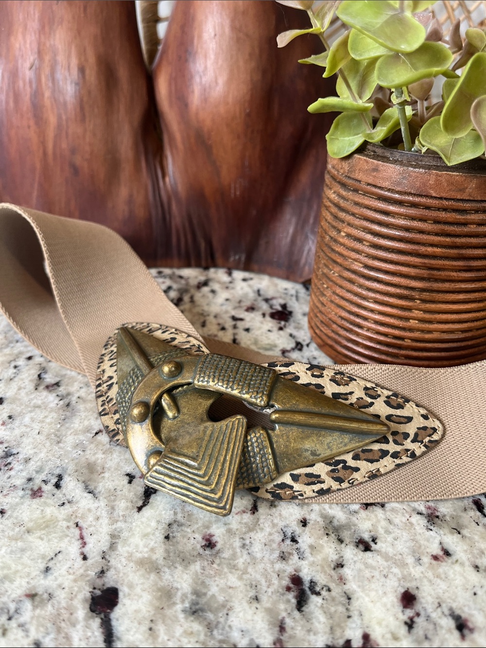 Vintage Omega Stretch Waist Belt with Antique Gold Ornate Buckle